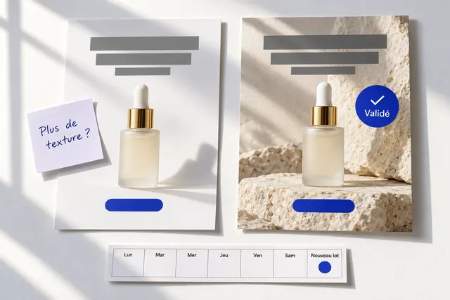 Deux versions d'une pub côte à côte, la seconde marquée « Validé »